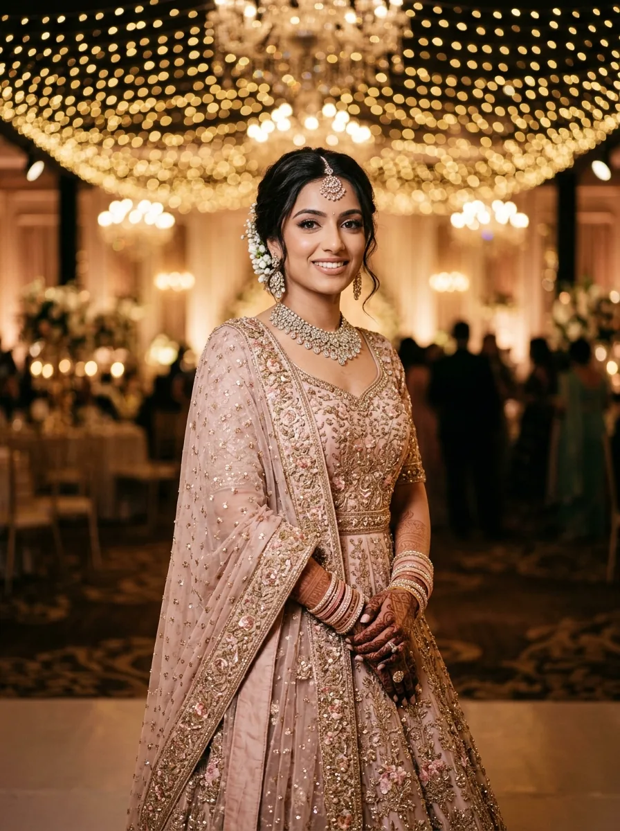 An AI-generated bridal reception look produced from a single selfie