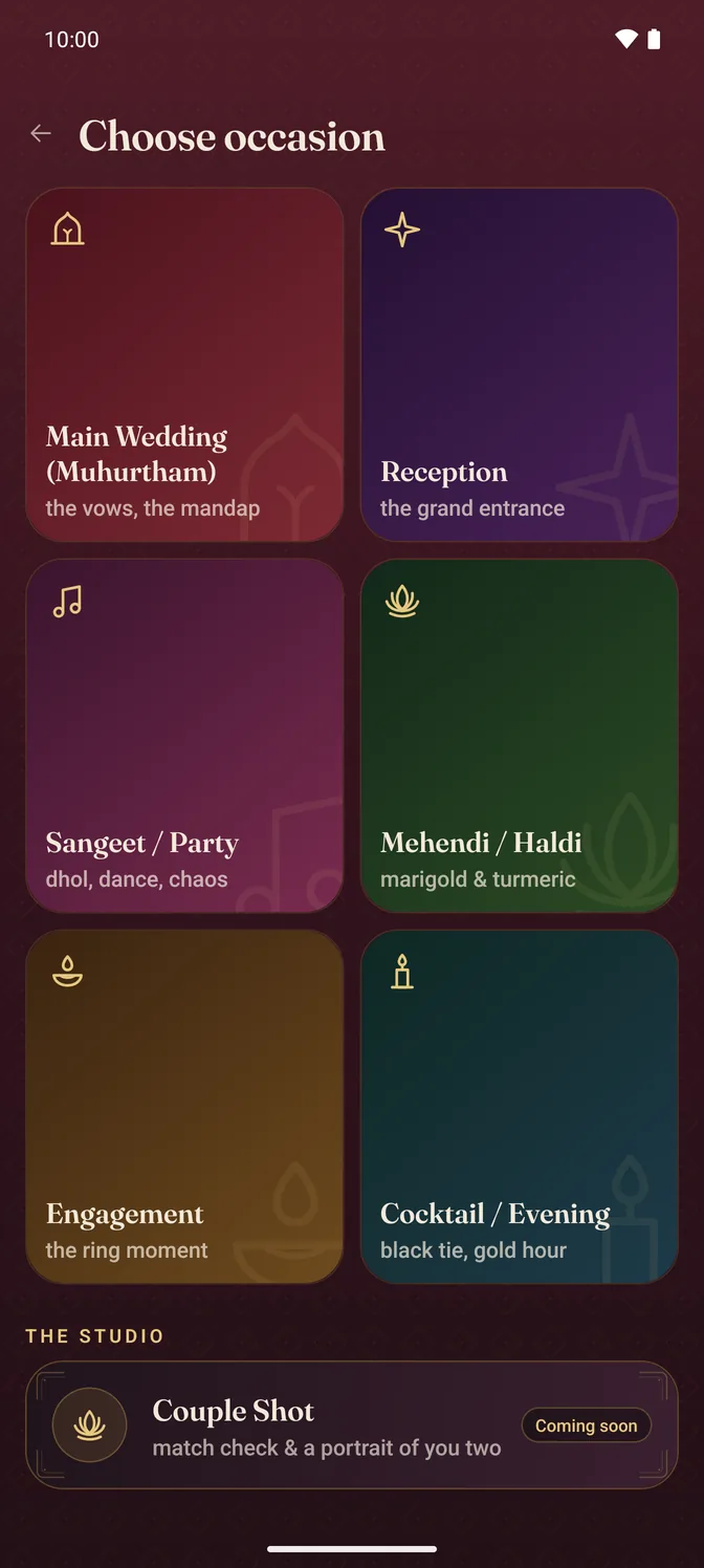 DreamDay Looks app screen — Choose the ritual